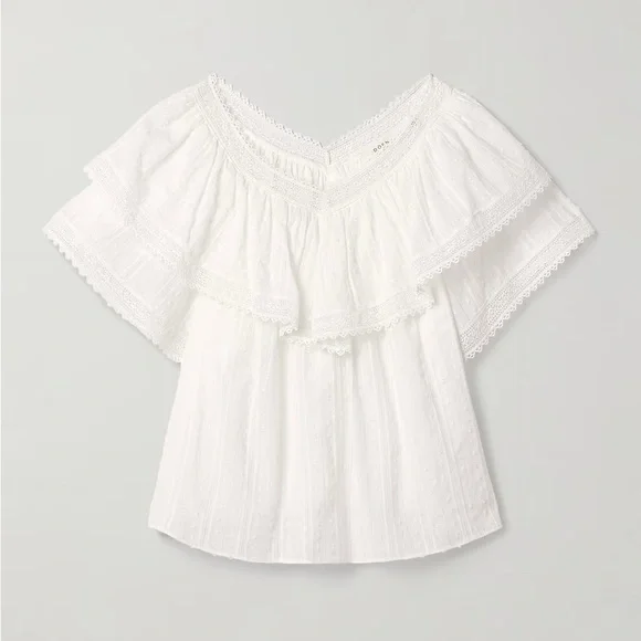 NWT Doen Cosenza Cotton Eyelet Off-Shoulder Ruffle Top - Picture 1 of 6